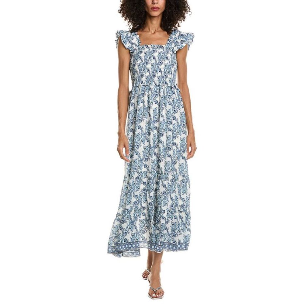 Max Studio Womens  Flutter Sleeve Maxi Dress, Blue